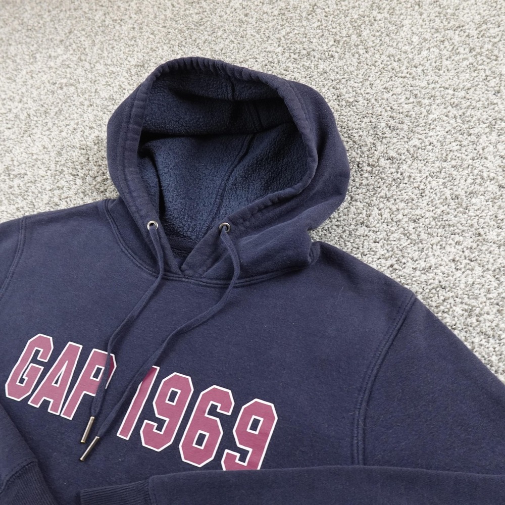 GAP Hoodie Mens S Blue 1969 Logo Pullover Sweatshirt Sweater Kangaroo Pocket Y2K